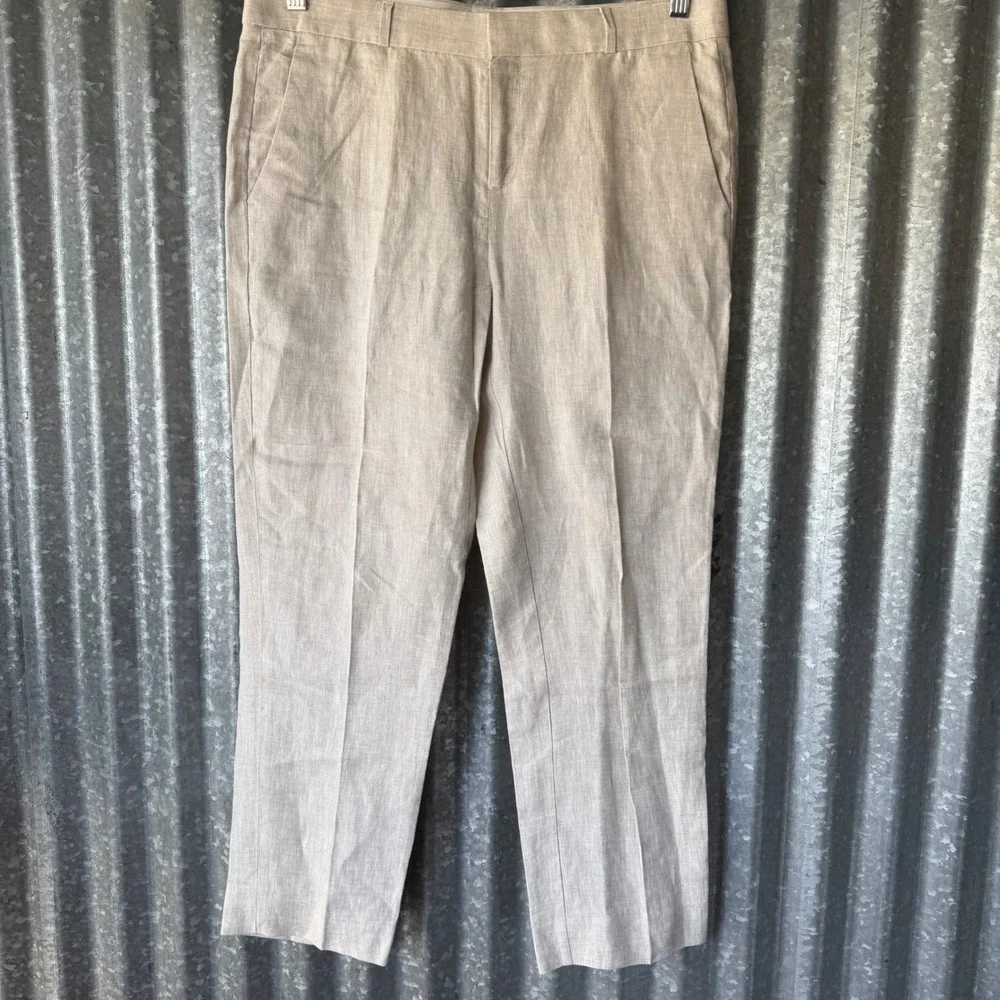 Banana Republic Avery Linen Pants Womens 8 Beige Straight Leg Trousers Neutral